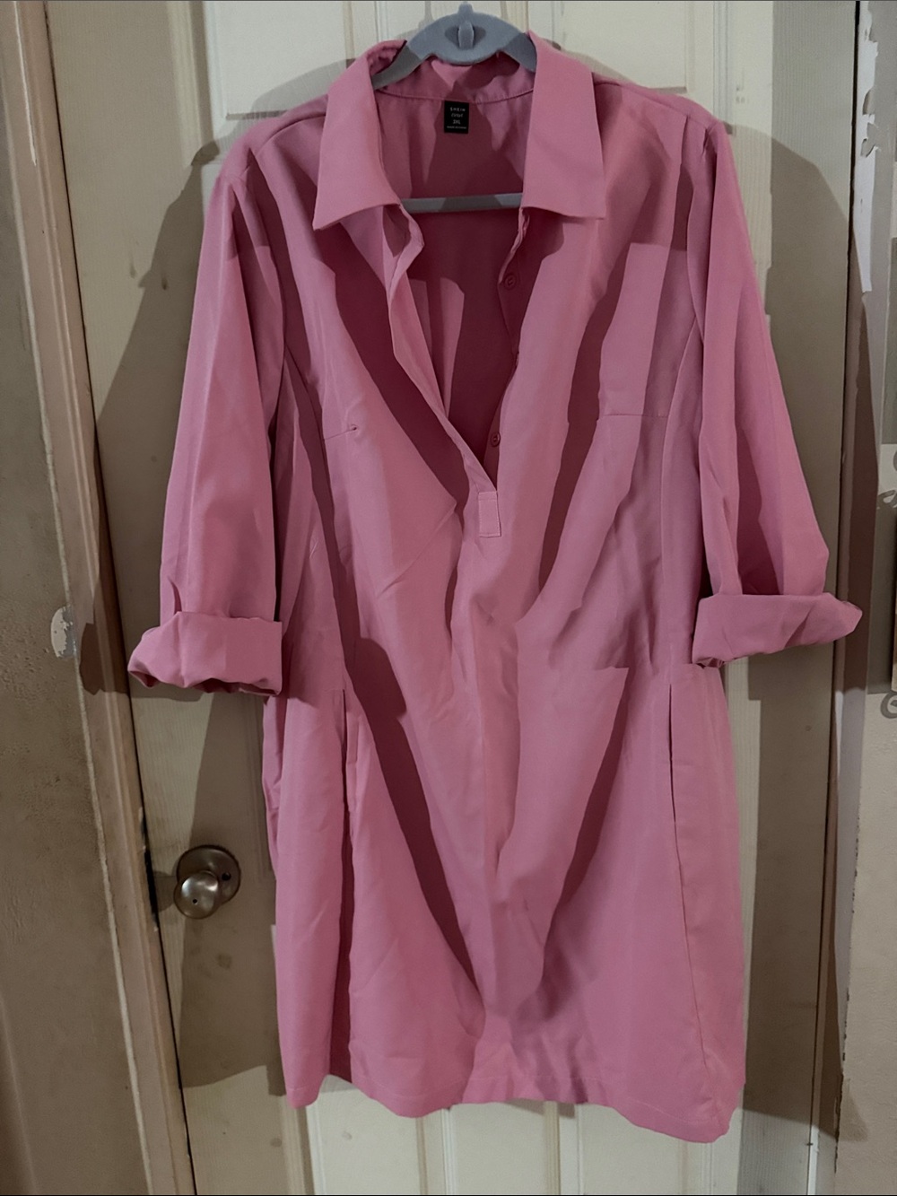 SHEIN Pink Long Sleeve Shirt Dress